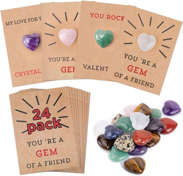 24 Pack Valentines Cards with Heart-Shape Crystals-Valentines Day Gift