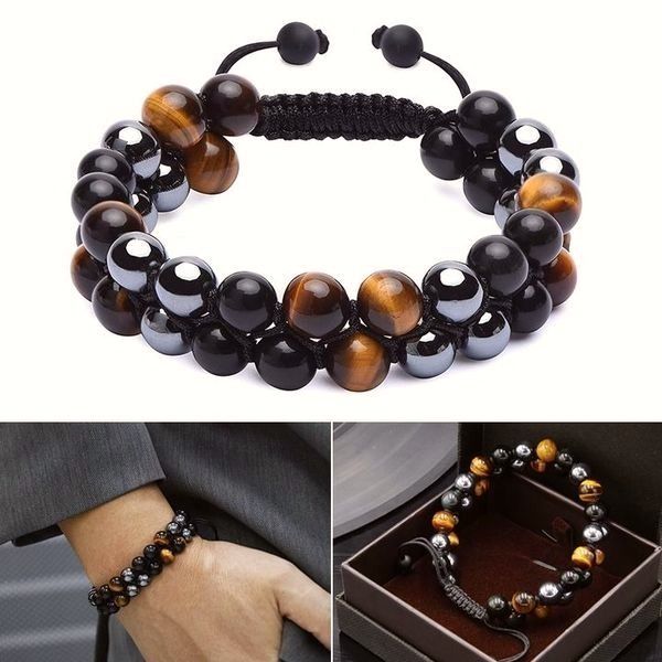 Triple Protection Bracelet-Genuine Tigers Eye Agate and Black gallsto