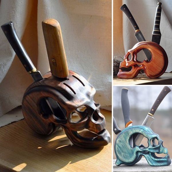 🛒50% OFF--Handmade Wooden Skull Knife Holder