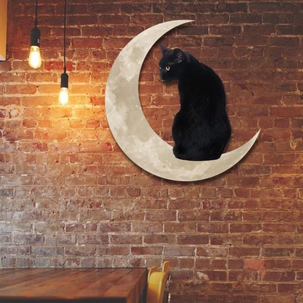 Last Day Promotion - Black Cat Moon Hanging Metal Sign