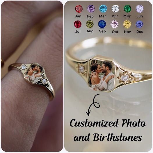 Personalized Birthstone Photo Ring💍