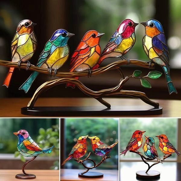 🔥Last Day 70% OFF - Stained Glass Birds on Branch Desktop Ornaments