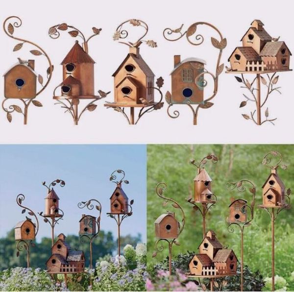 Birdhouse Garden Stakes - Abstract