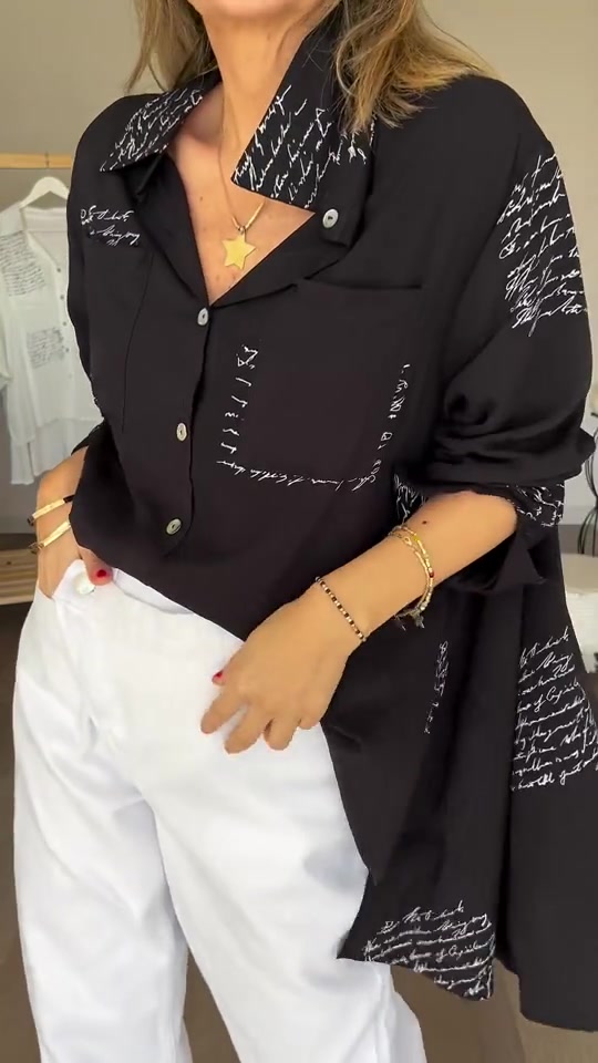 Letter Print Fashion Lapel Shirt